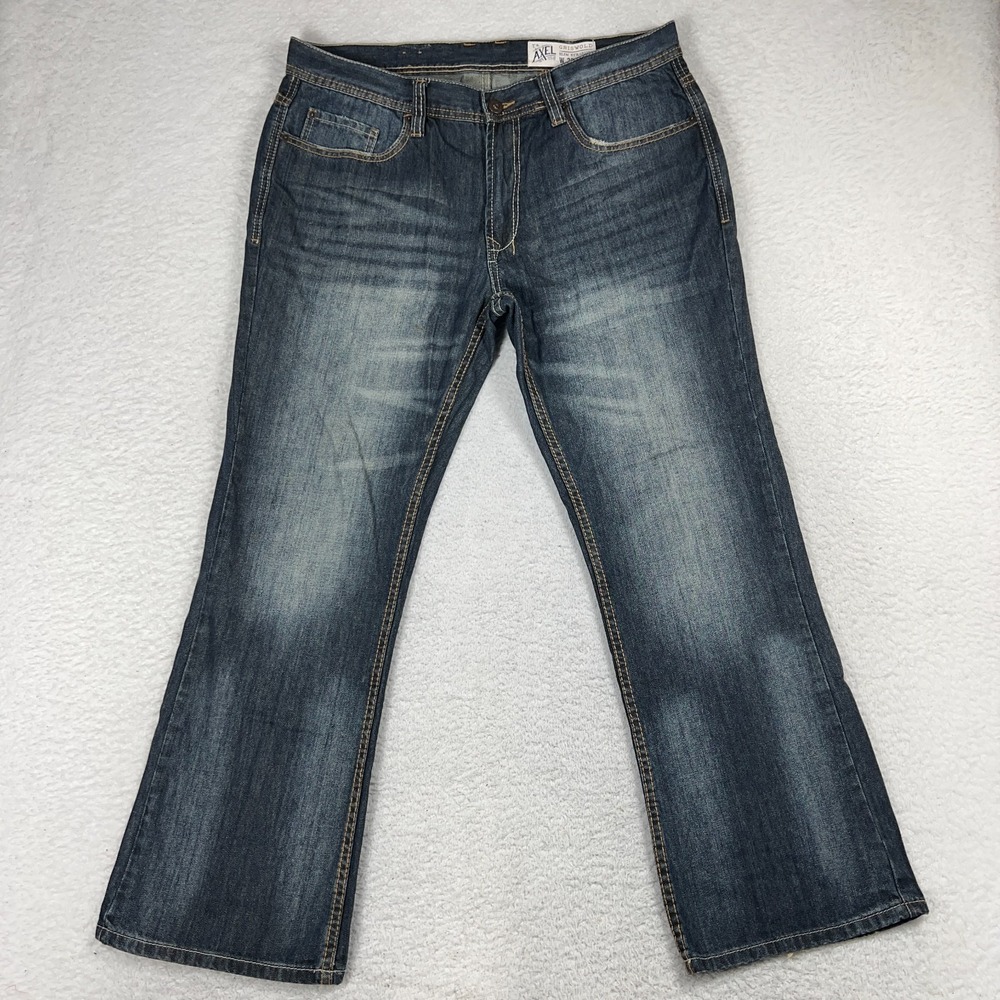 TK Axel Griswold Slim Straight Jeans Men's 36x30 (36.5x29) Dark Faded Distressed